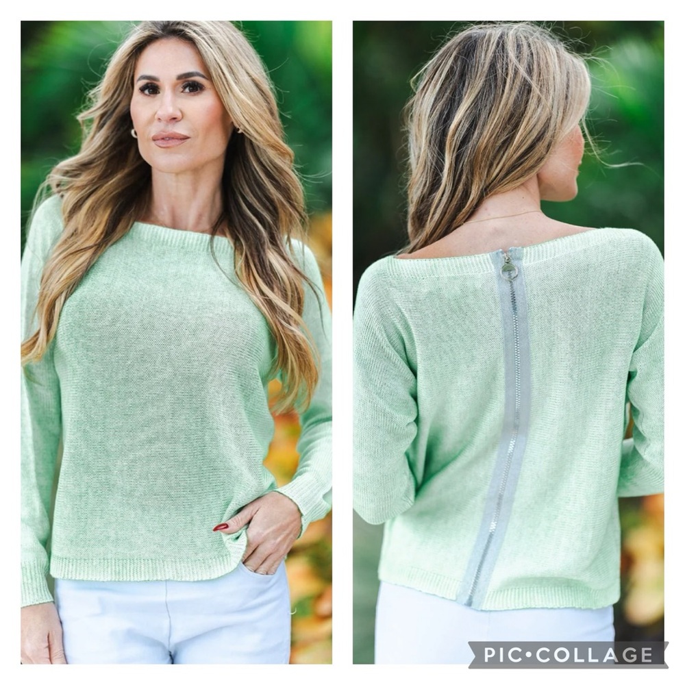 EUC Jean-Pierre Kliffa Paris Back Zip Boat Neck Sweater in Green